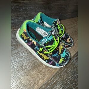 Hey Dude EUC Toddler Multicolor Dinosaur Slip Ons